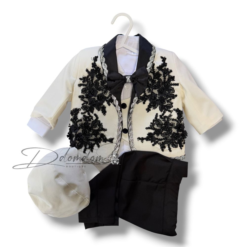 Costum TikTok Ivoire Cu Broderie Neagră - imagine 4