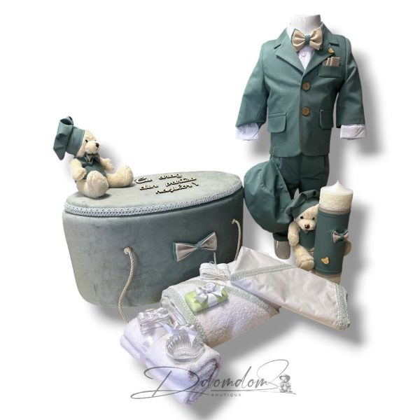 Pachet Ținută Răzvan Verde Mentă | Trusou Buretat Verde Mentă| Lumânare Clasică