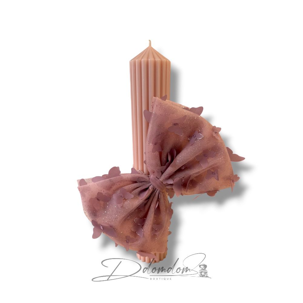 Pachet Ținută Aida Roz Praf Cu Fluturi 3D| Trusou Buretat Roz Praf| Lumânare Canelată - imagine 4