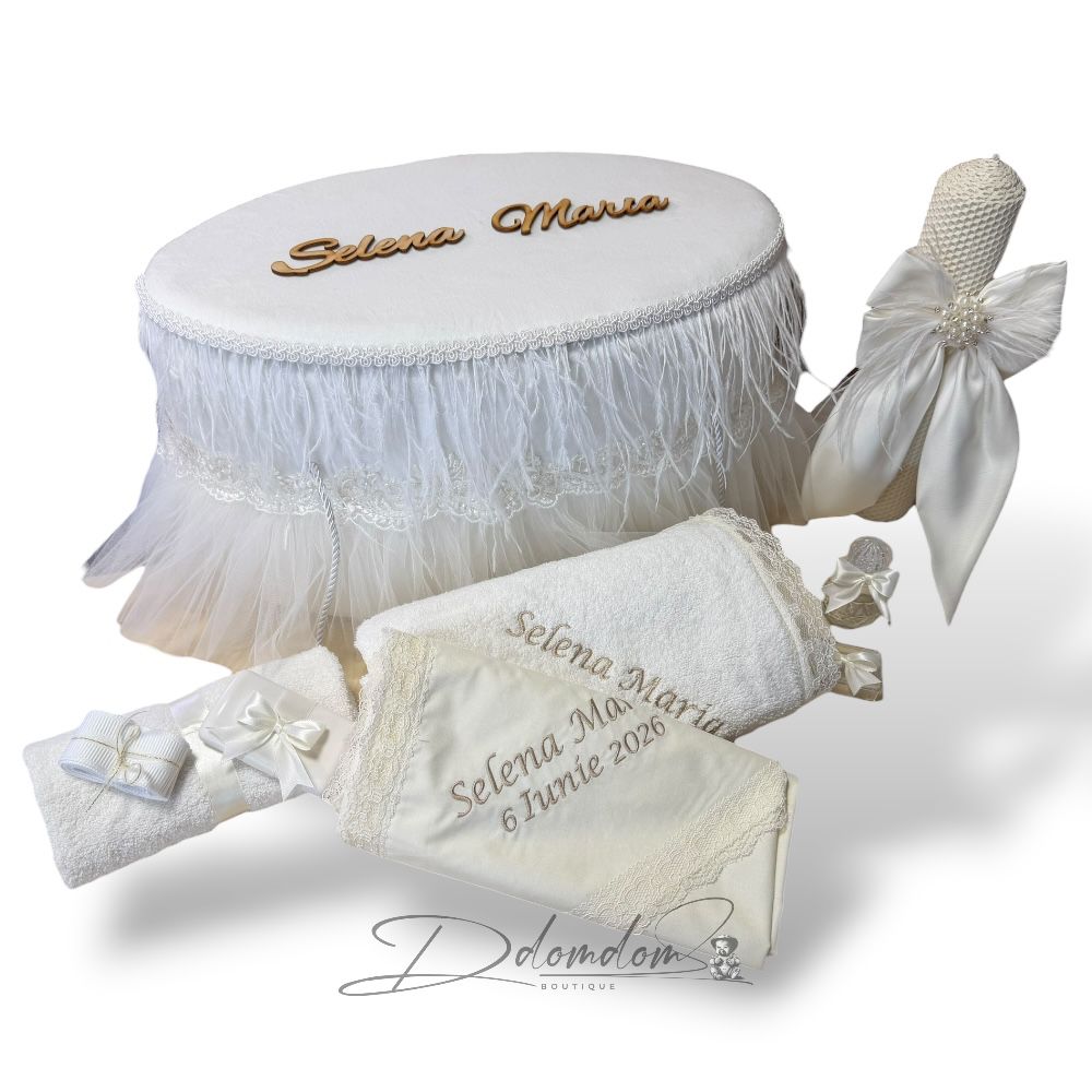 Pachet Complet Botez & Băița De A Doua Zi | 2 Ținute | Trusou Buretat | Lumânare Fagure - imagine 3