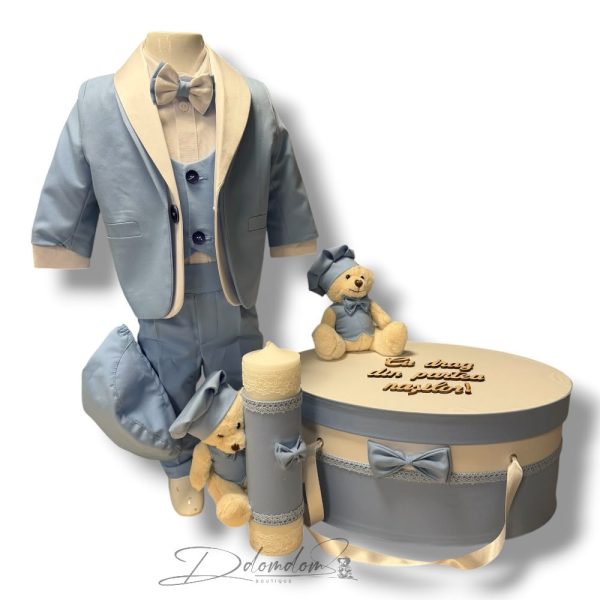 Pachet Ținută Damian Baby Blue | Trusou Clasic Ivoire | Lumânare Clasică