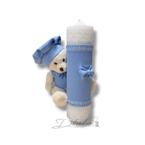 Lumânare Botez Clasică Cu Ursuleț Baby Blue
